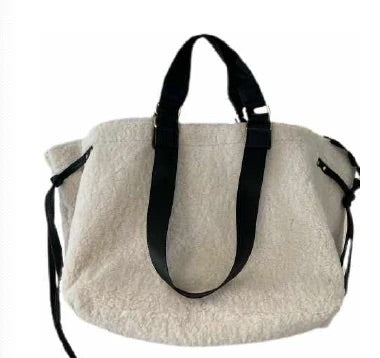 Sherpa Cinched Tote - Cream and Black